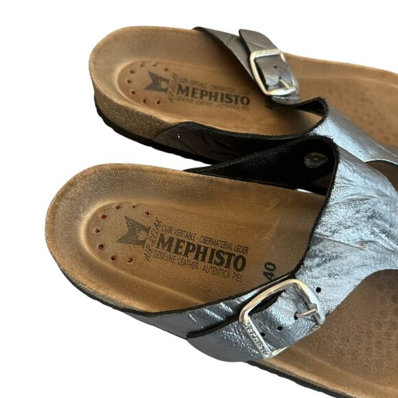 Mephisto Melinda Grey Metallic Silver Sandals Slip On Slides Size 40 10 Women's - Picture 3 of 11